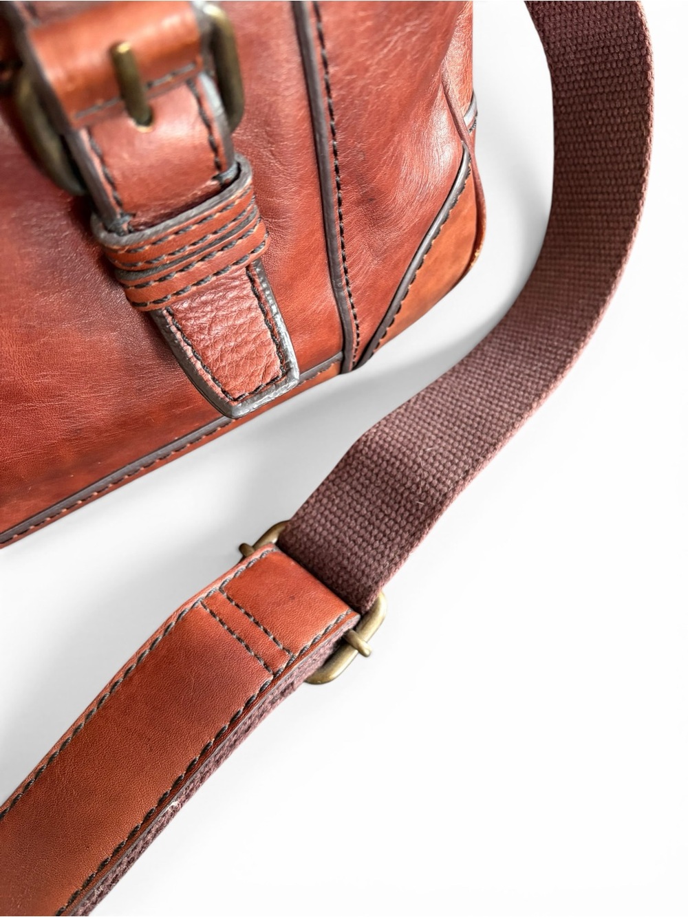 Fossil Chestnut Brown Leather Laptop Bag with Shoulder Strap - Picture 11 of 16